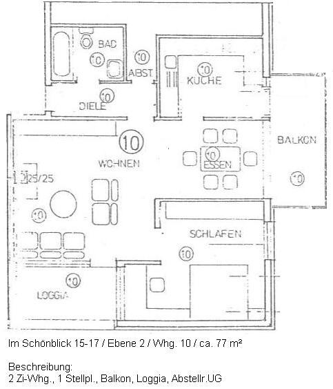 Wohnungsskizze aus dem Baujahr